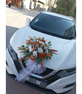 Turuncu Yapay Gelin Arabası Çiçeği Tüllü Set/Turuncu Gelin Arabası Çiçeği Yapay